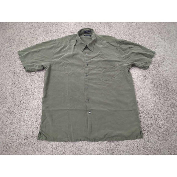 Nautica Button Up Shirt Mens XXL Green Short Sleeve 100% Silk Preppy Casual - Picture 1 of 5